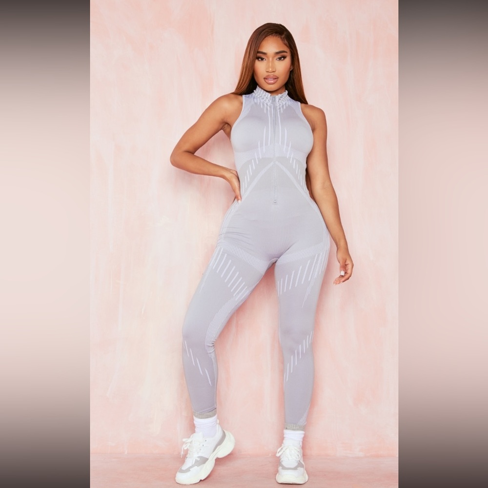 Grey contour zip detail sports jumpsuit